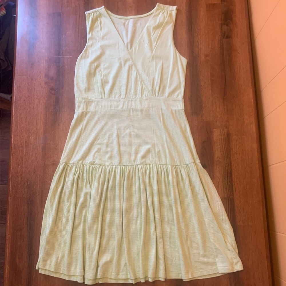 Soft Surroundings dress Small Petite Lime Green White Stripe Tiered Skirt summer